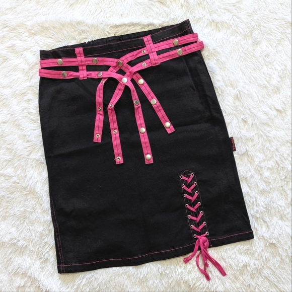 Tripp nyc Dresses & Skirts - Y2K Tripp Pink Lace Up Strappy Black Pencil Skirt